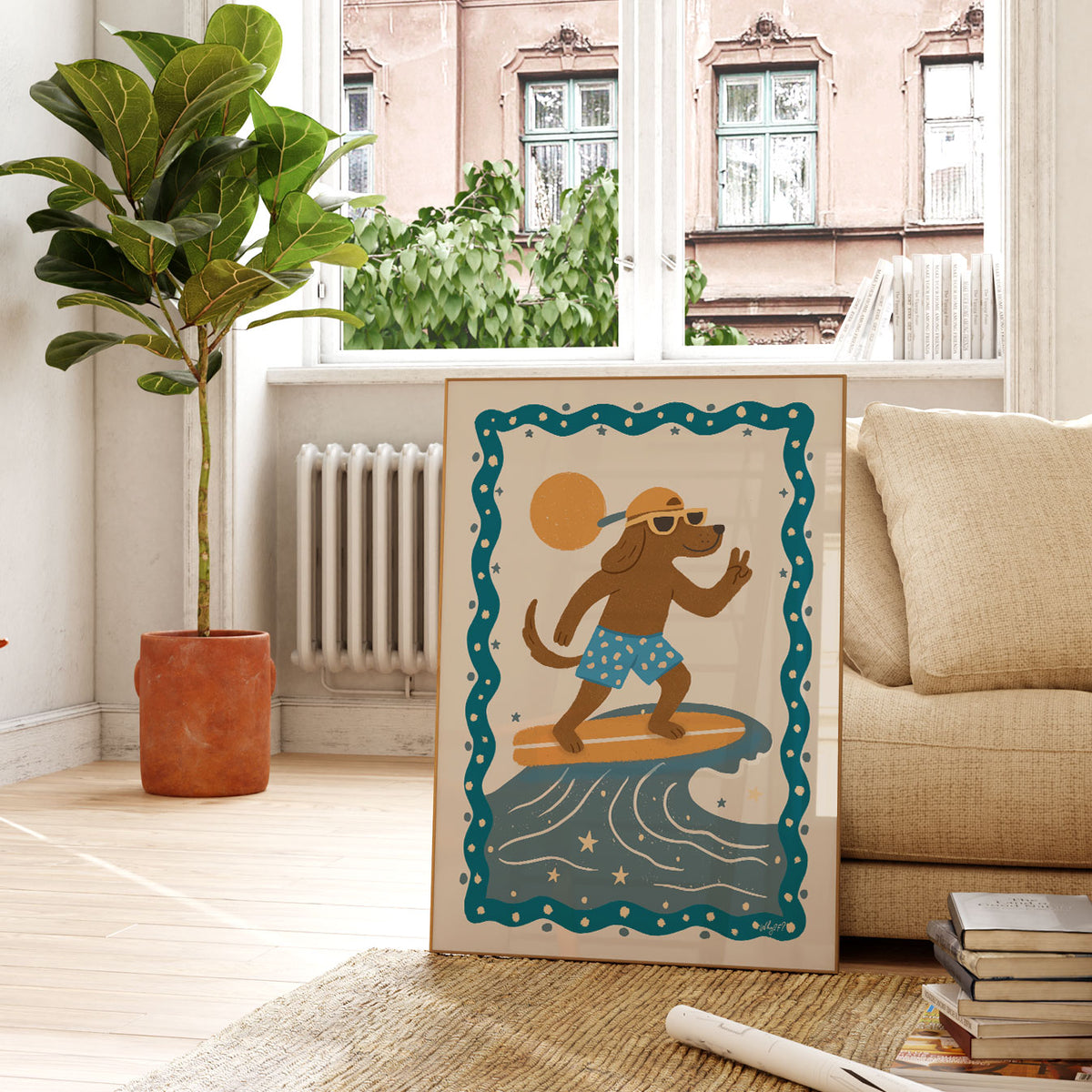 Surfing Dog Poster