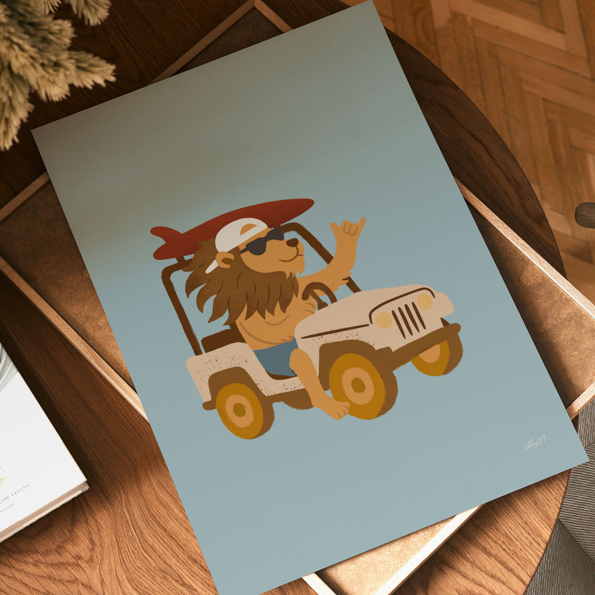 Safari Jeep Lion Poster