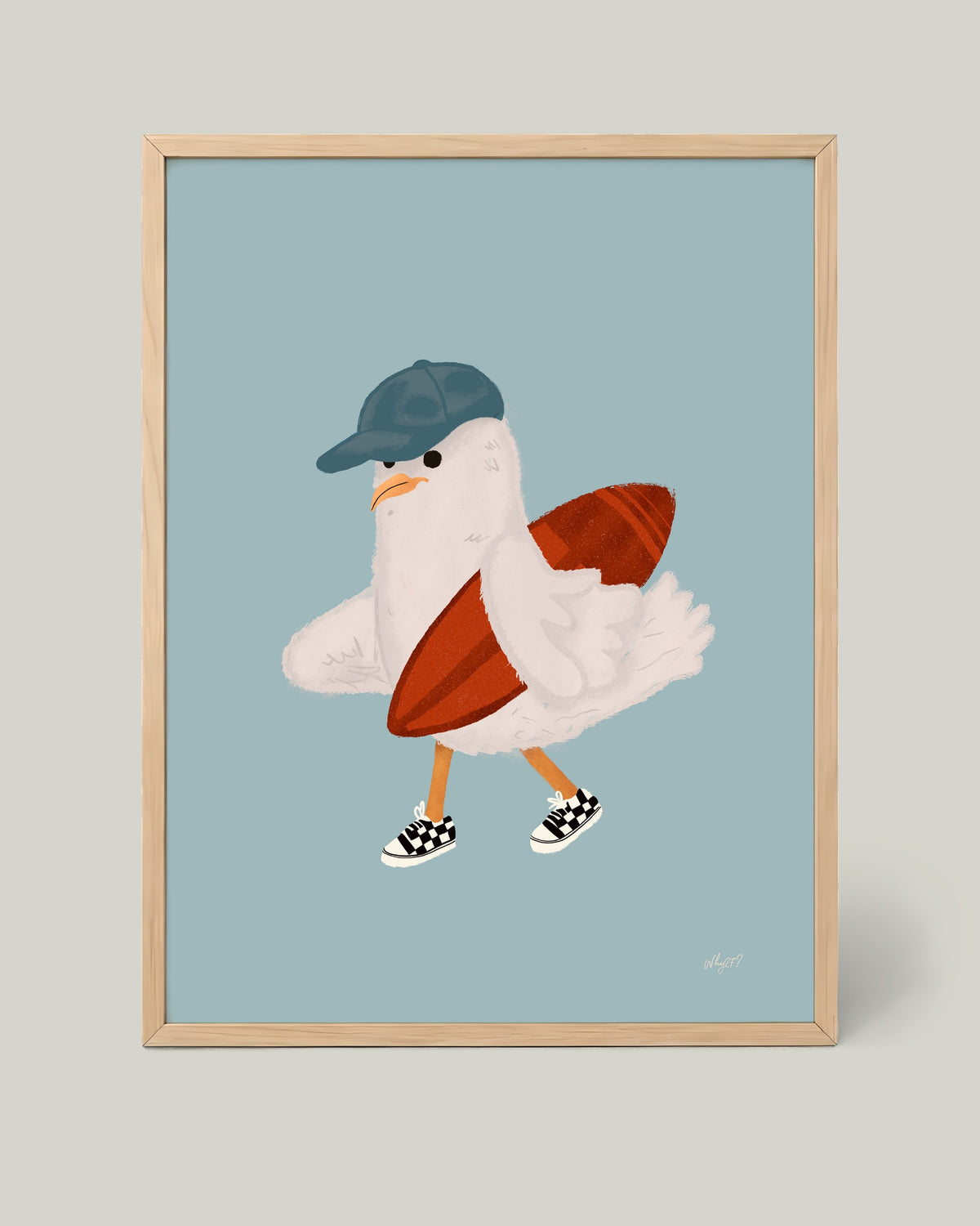 Surf Goose Poster framed in a natural wood frame