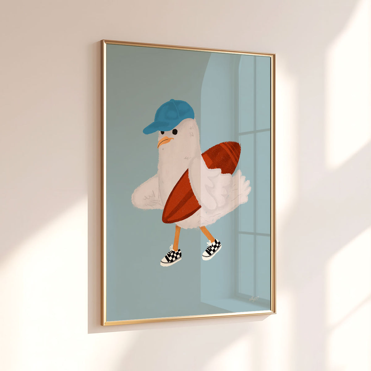 Surfer Goose Cream Poster
