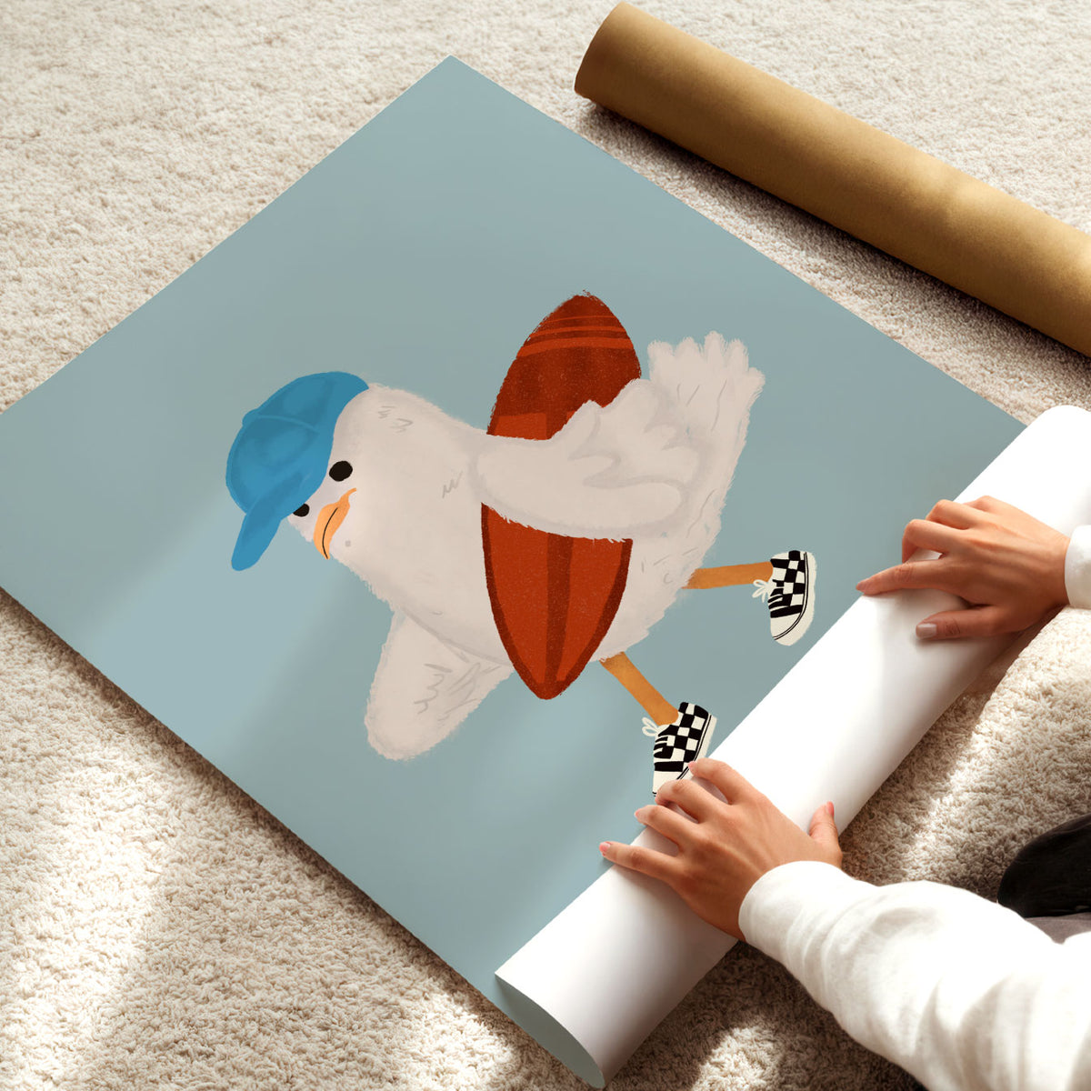 Surfer Goose Cream Poster