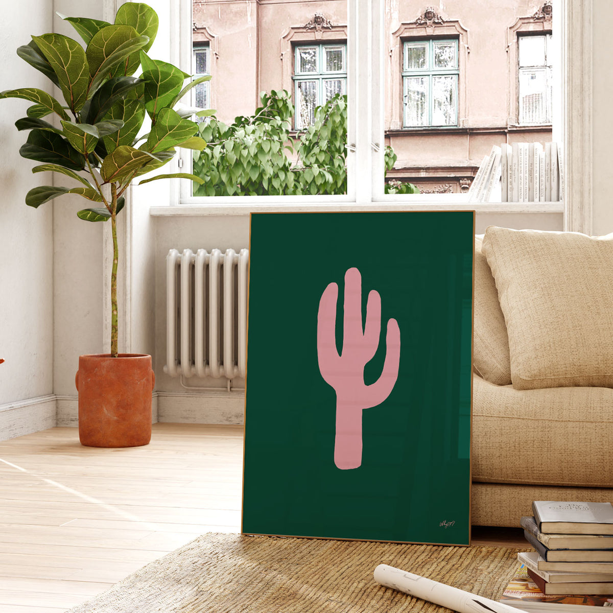 Green Cactus Poster lifestyle mockup 2