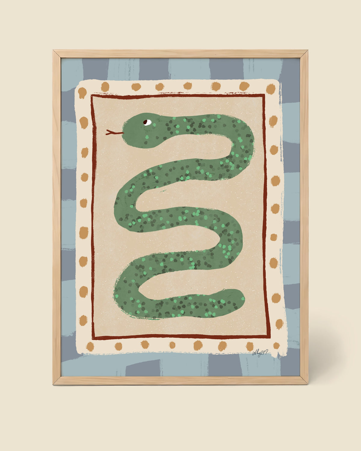 Garden Snake Poster framed in a natural wood frame