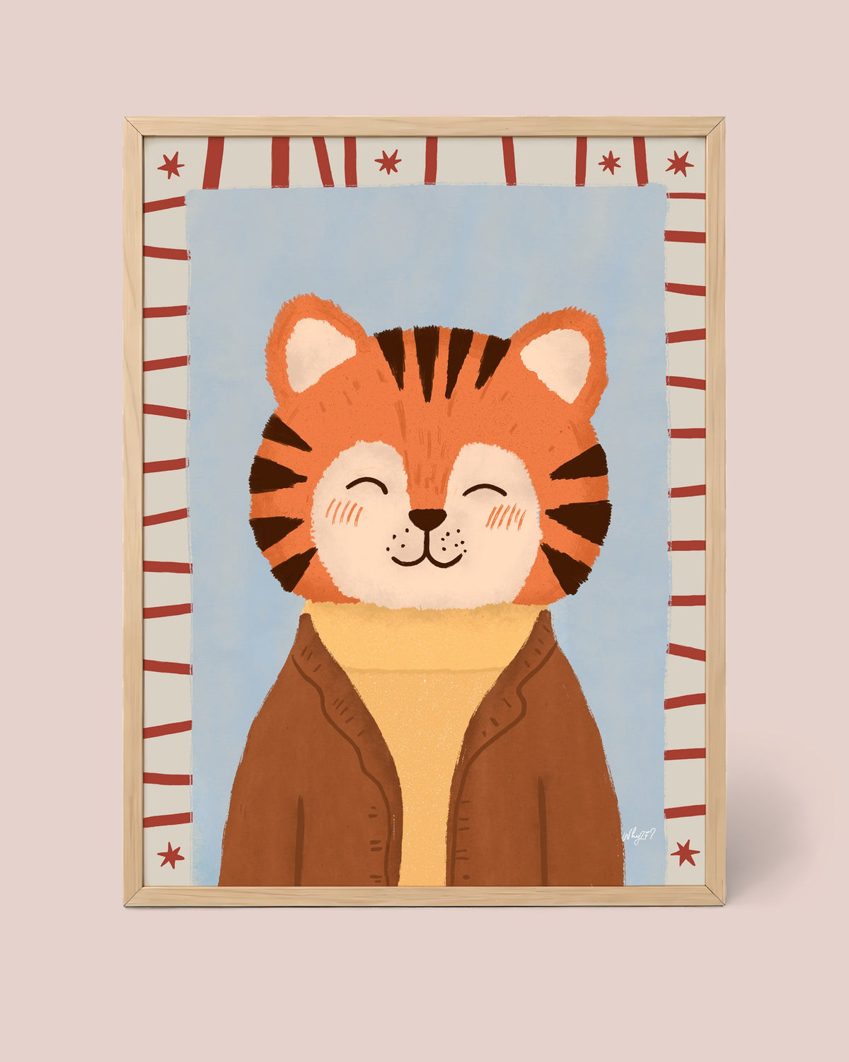 Formal Tiger Poster framed in a natural wood frame