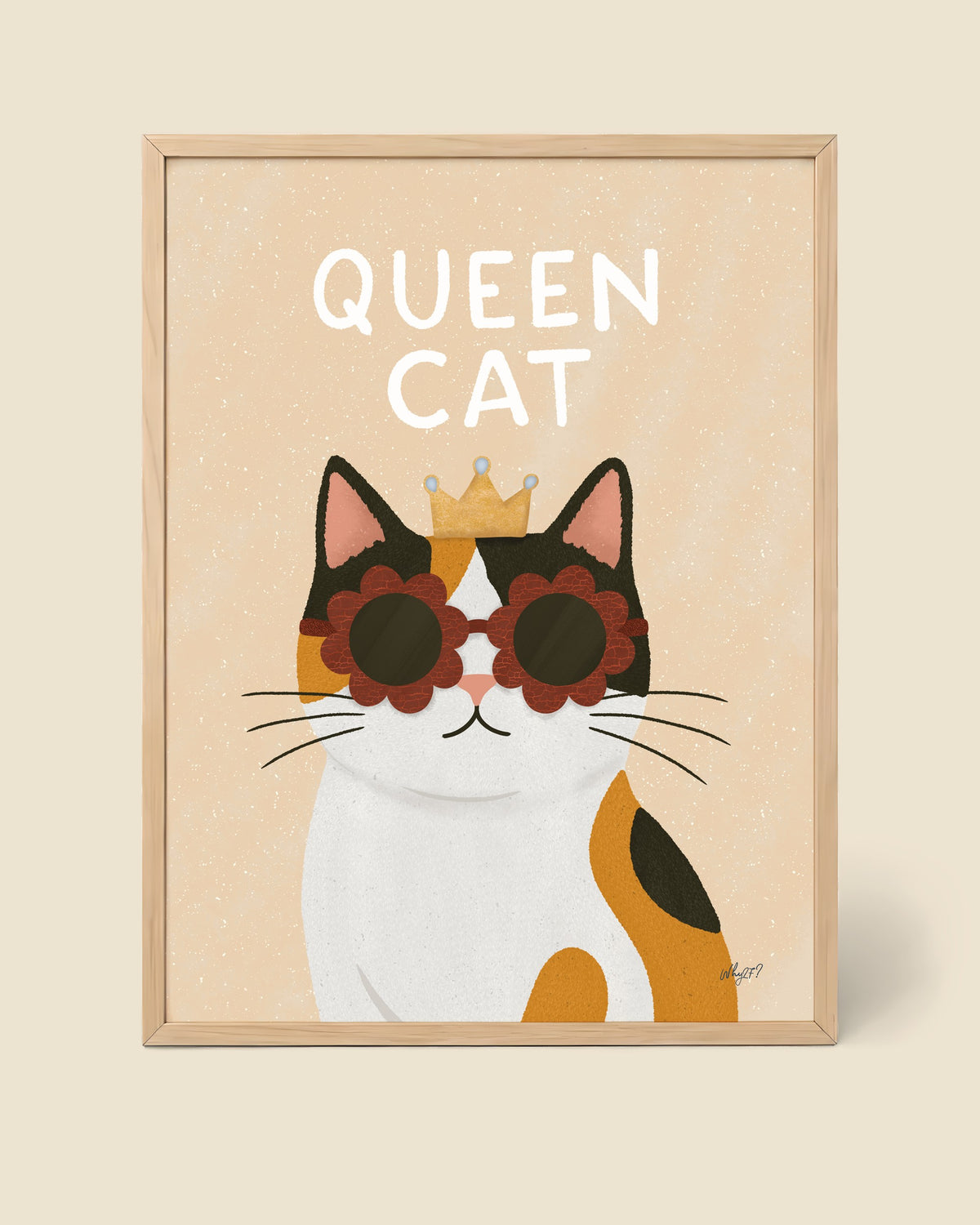 Queen Cat Poster framed in a natural wood frame