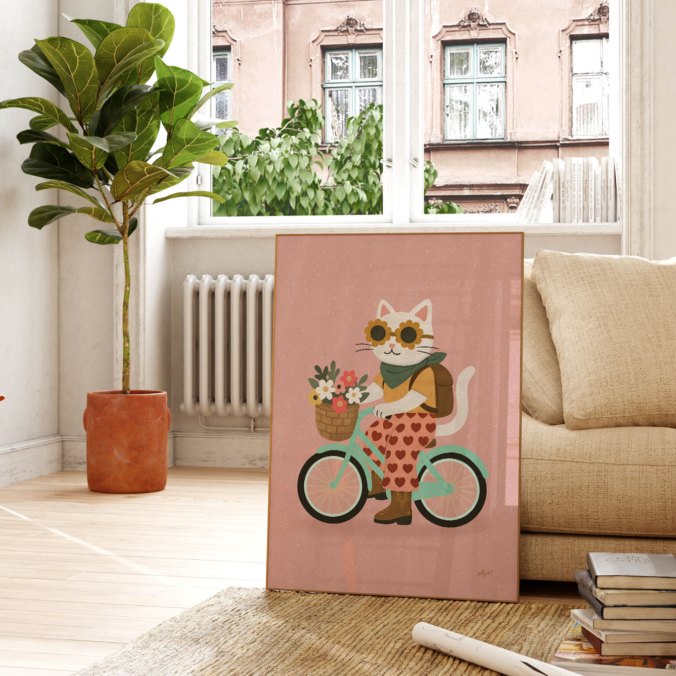 Flower Cat Bicycle Poster