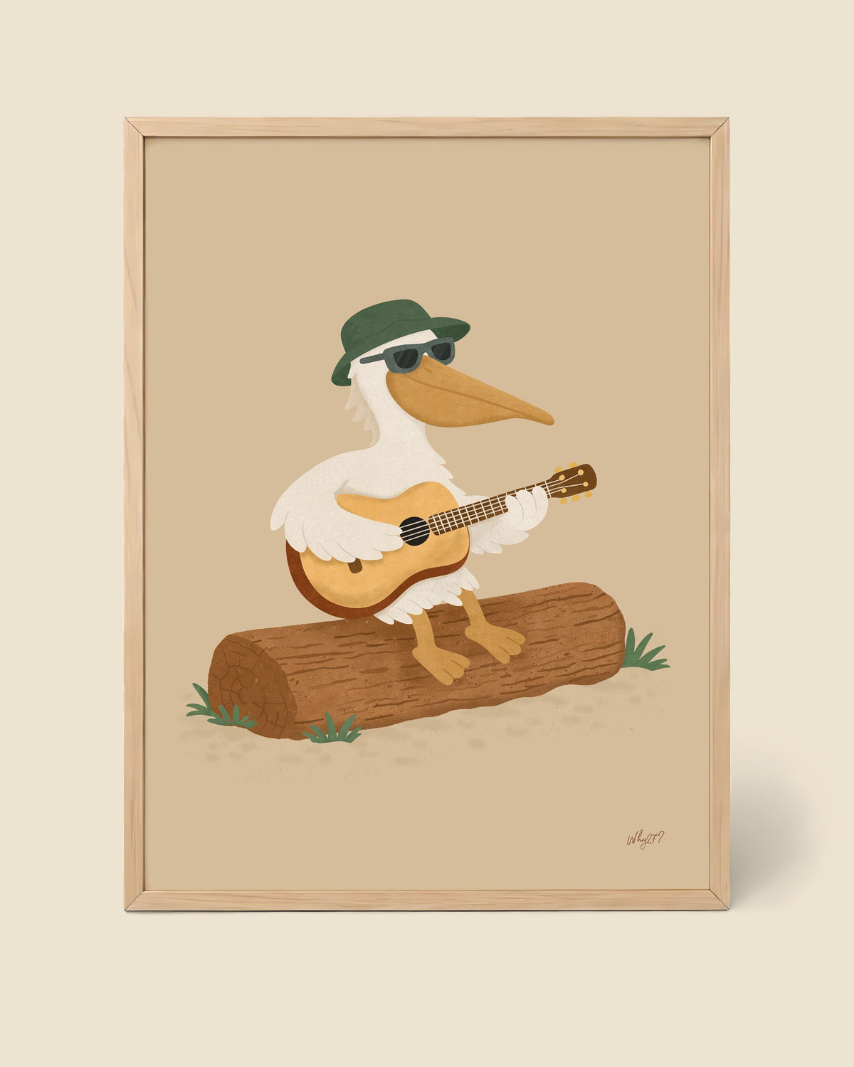 Pelican Guitar Poster framed in a natural wood frame