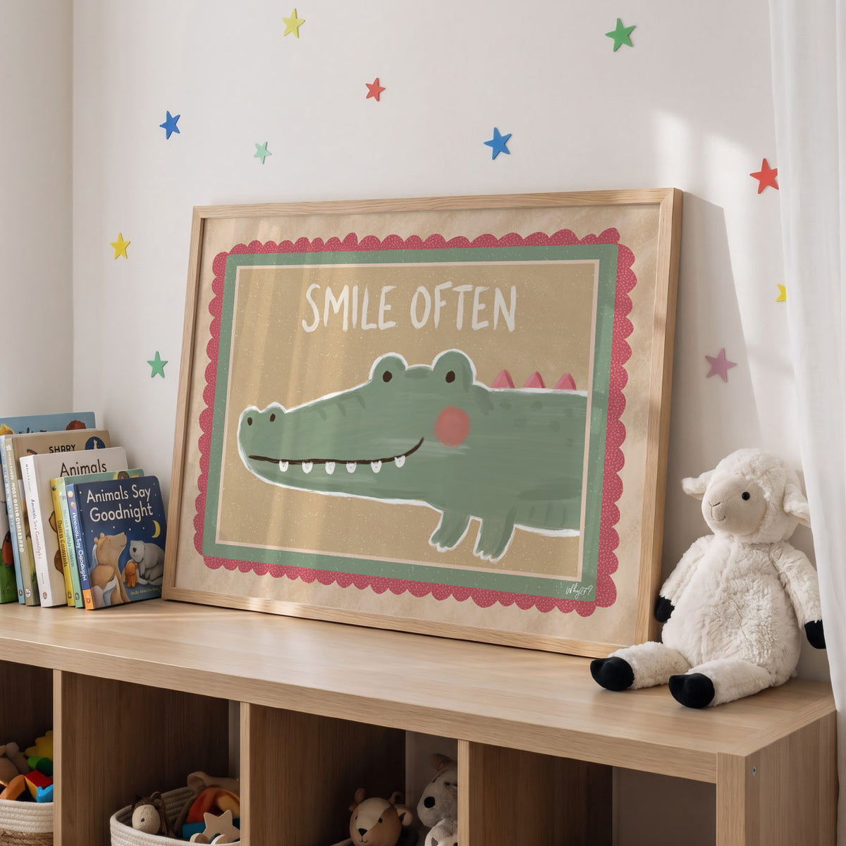 Landscape poster of a smiling crocodile under the words smile often