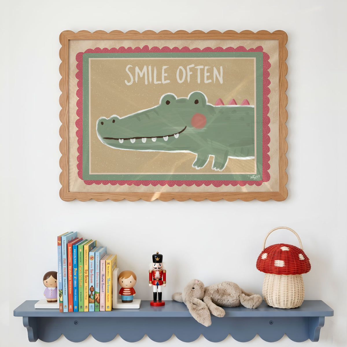 Landscape poster of a smiling crocodile under the words smile often