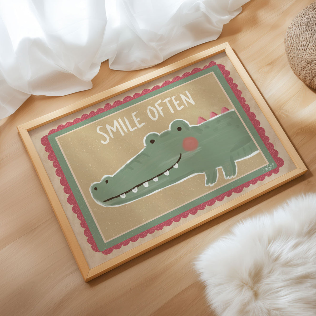 Landscape poster of a smiling crocodile under the words smile often
