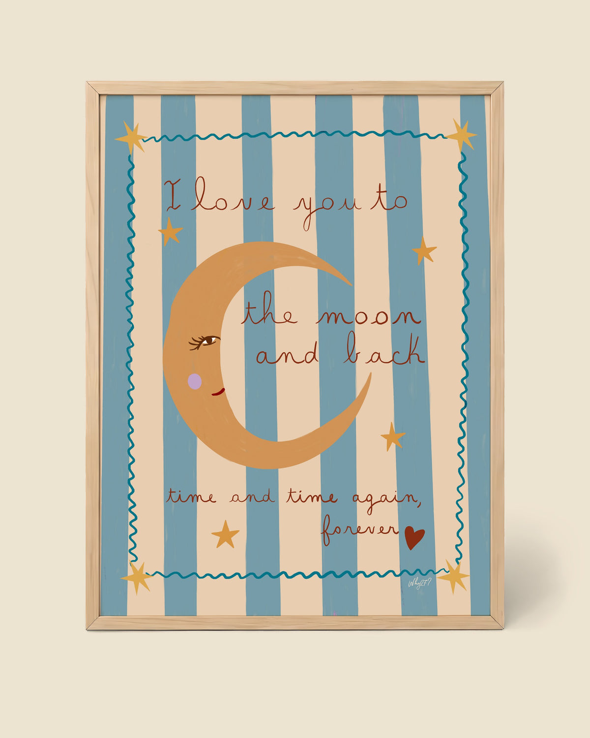 Love You To The Moon Checks Poster framed in a natural wood frame