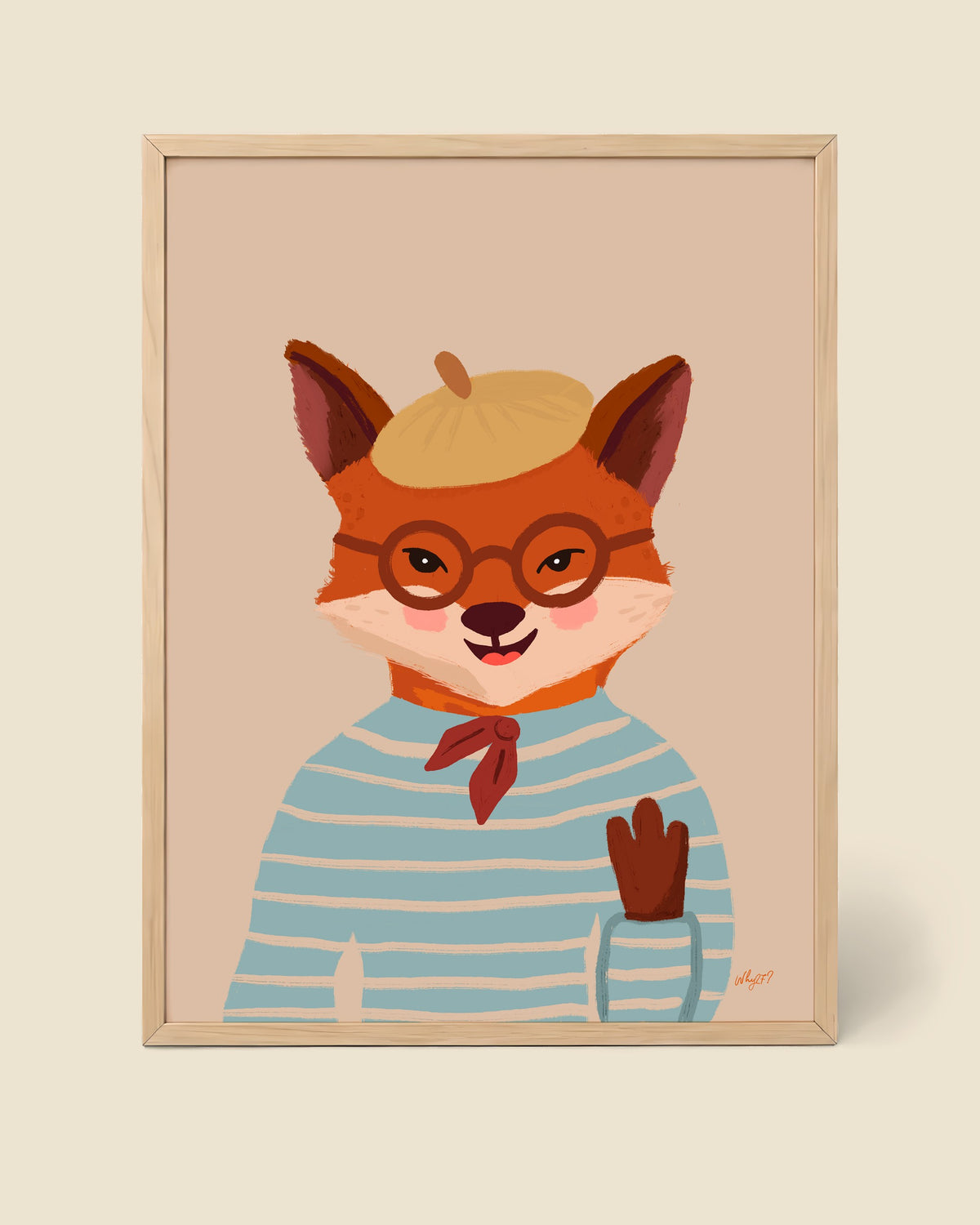 Poet Fox Poster framed in a natural wood frame