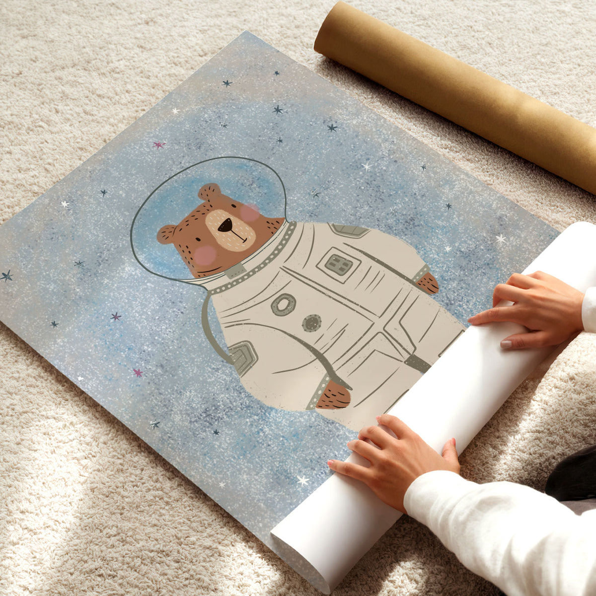 Astronaut Bear Blue Poster