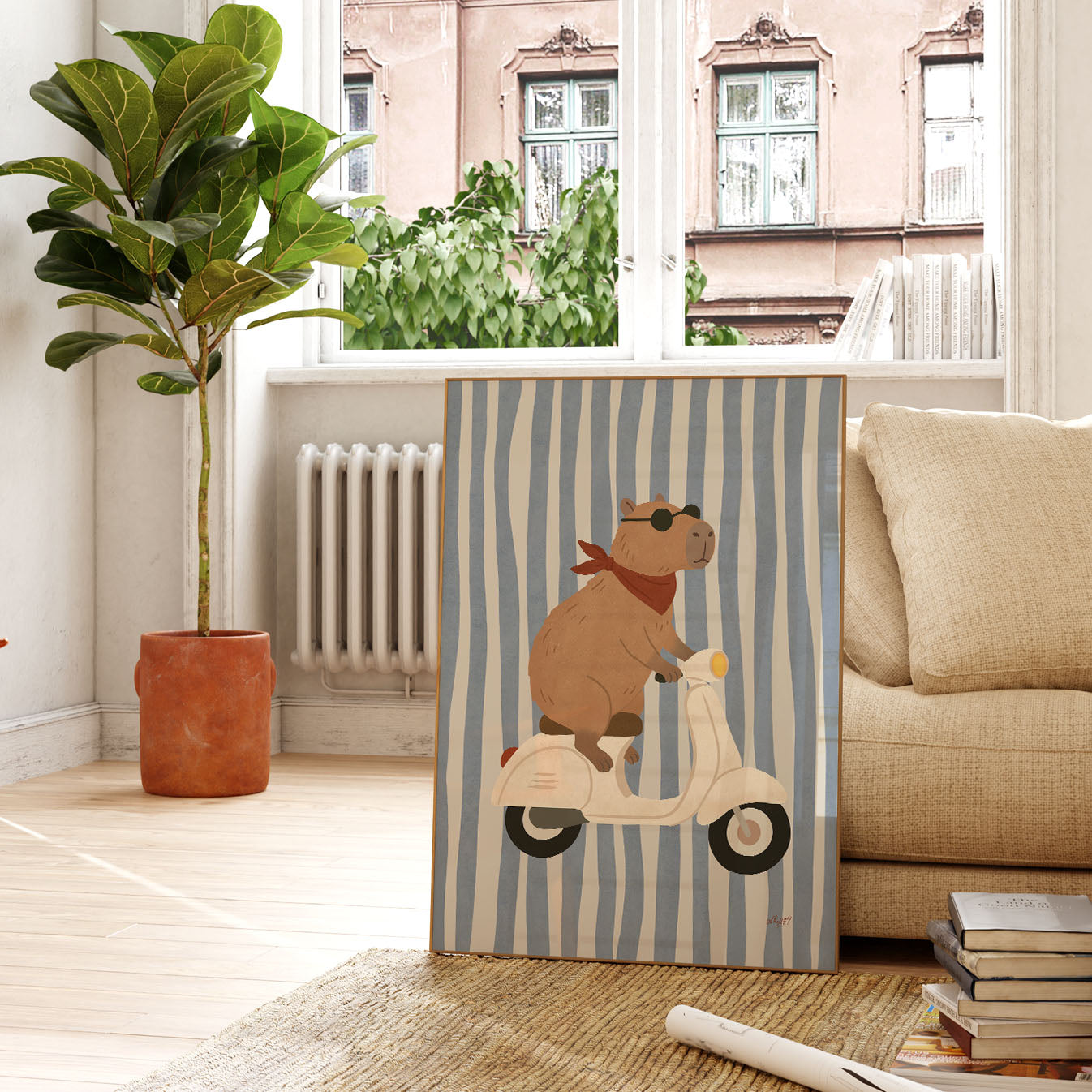 Cool Capybara Scooter Poster