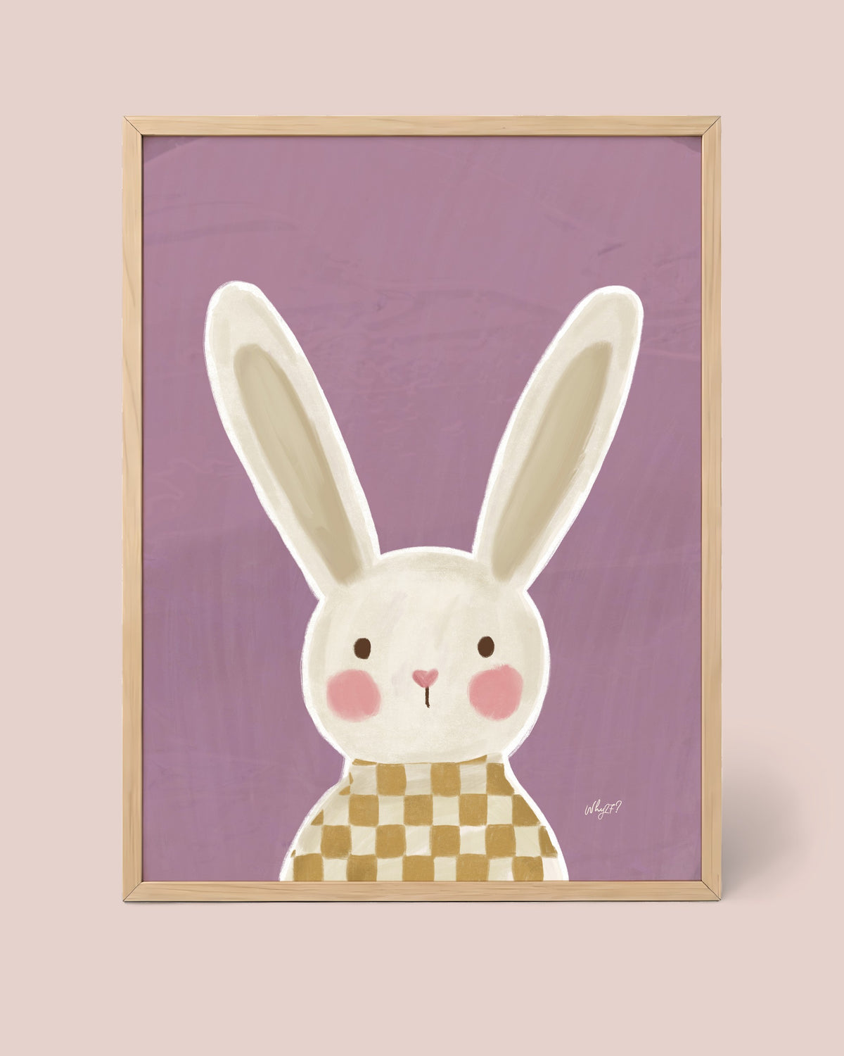 Rabbit Portrait Poster framed in a natural wood frame
