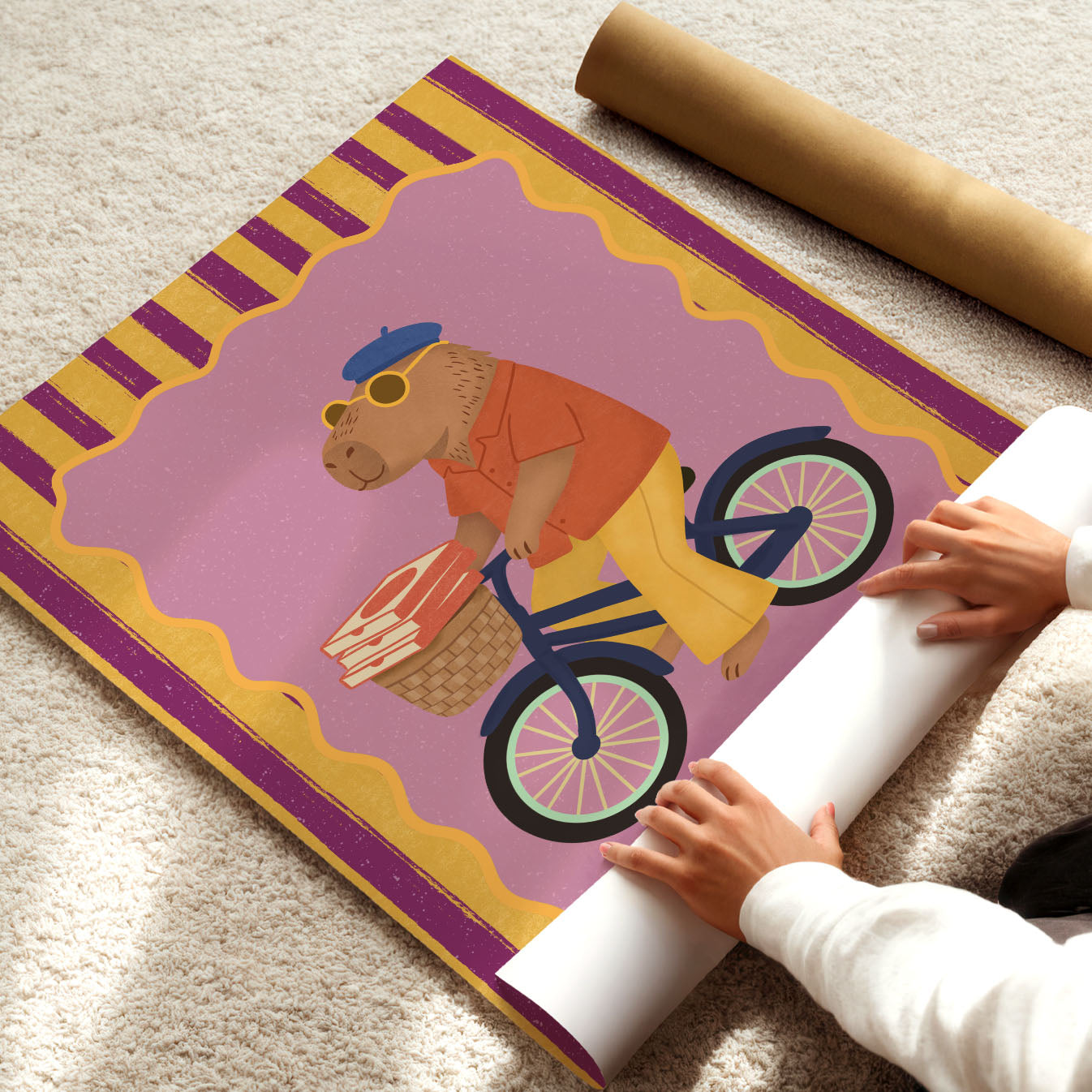 Capybara on Bicycle Poster