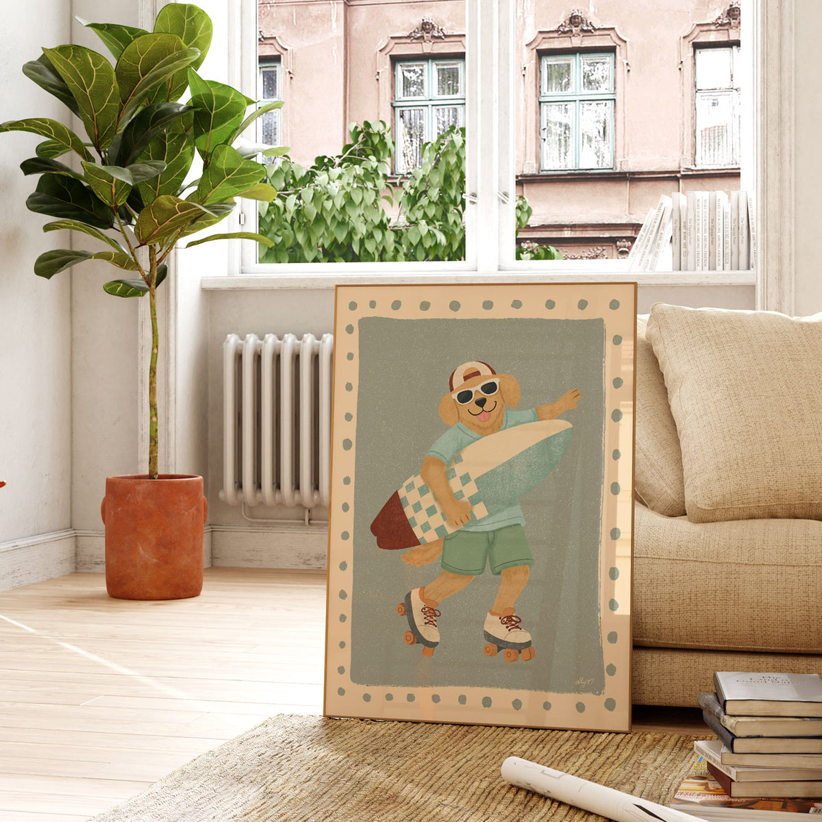 Surf Dog Stripes Poster