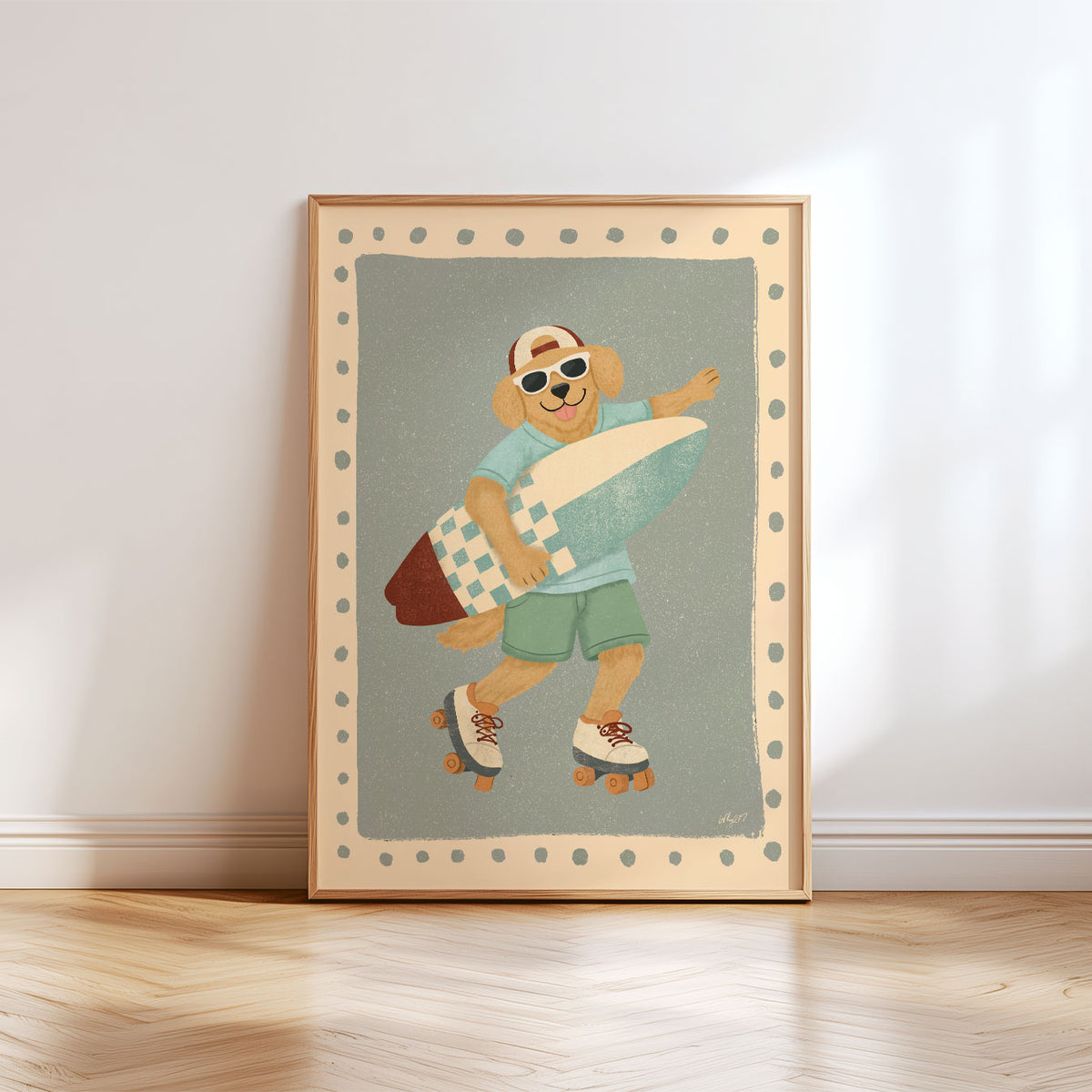Surf Dog Stripes Poster