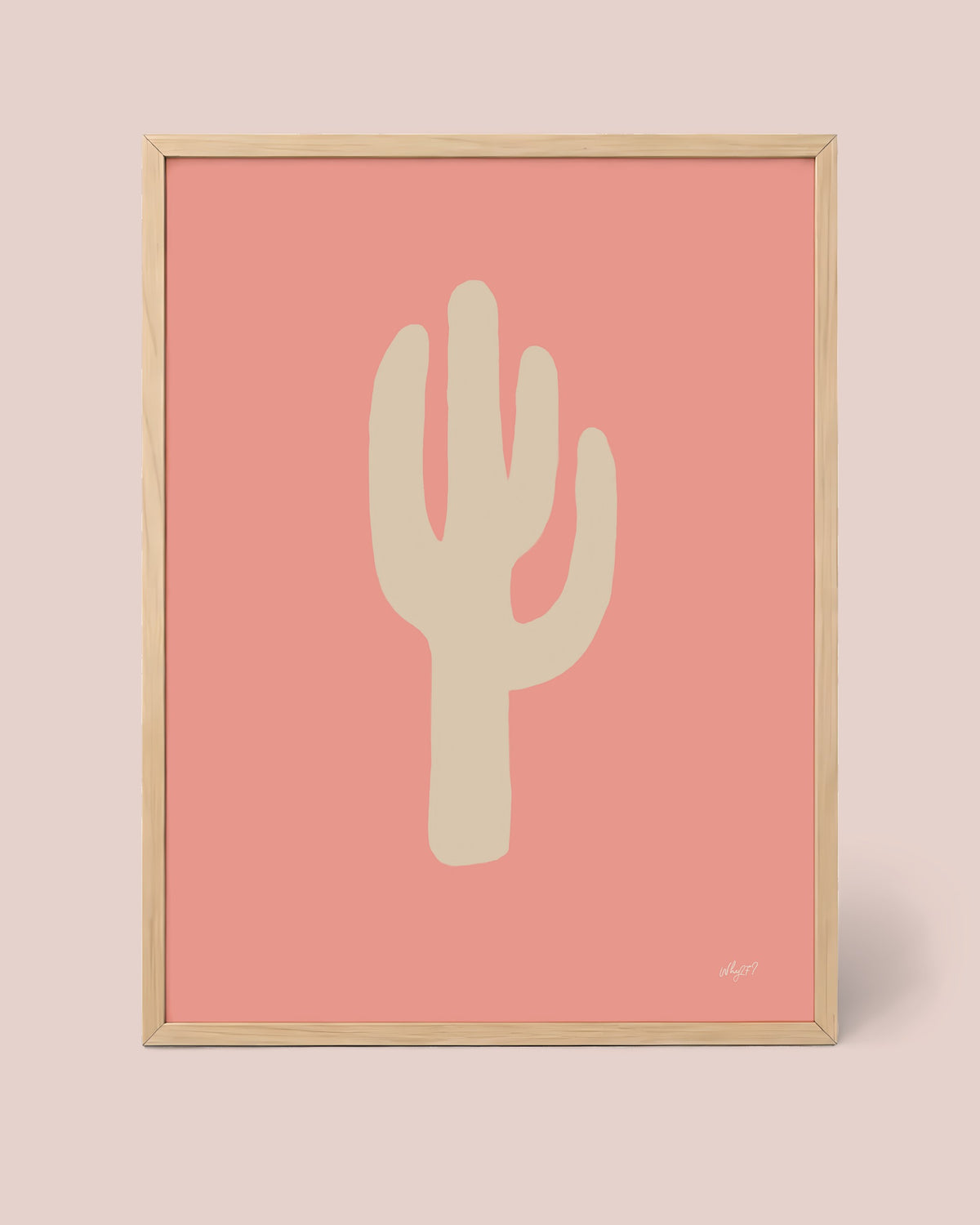 Pink Cactus Poster framed in a natural wood frame