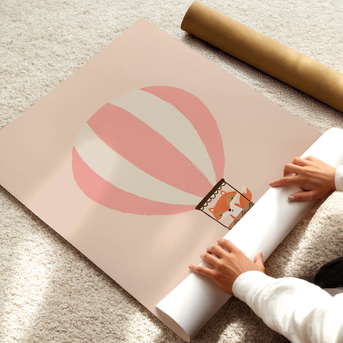 Balloon Fox Pink Poster