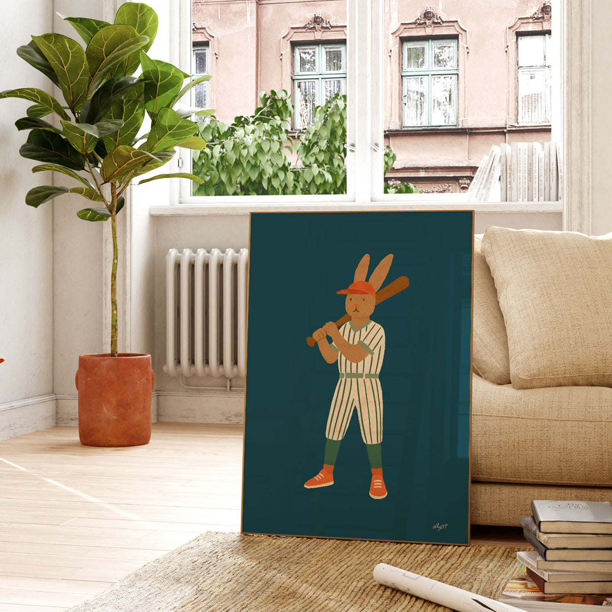 Baseball Rabbit Player Poster