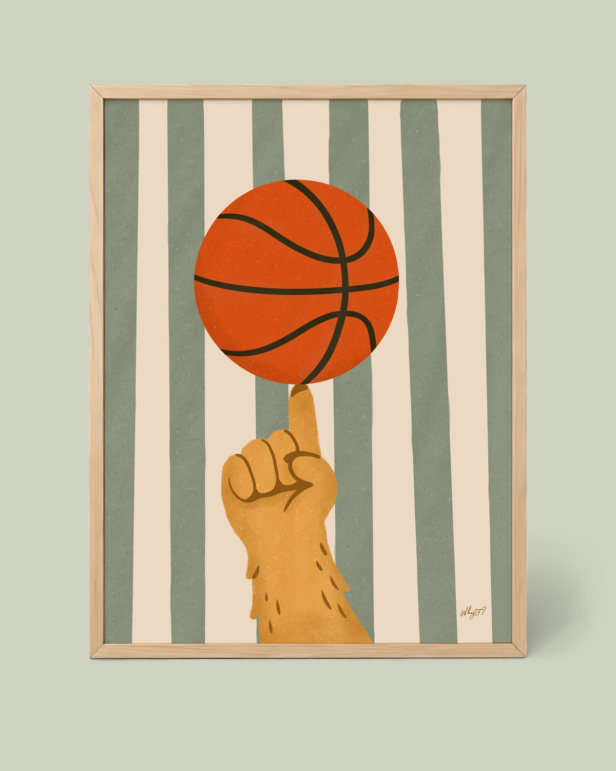 Spinning Basketball Poster framed in a natural wood frame