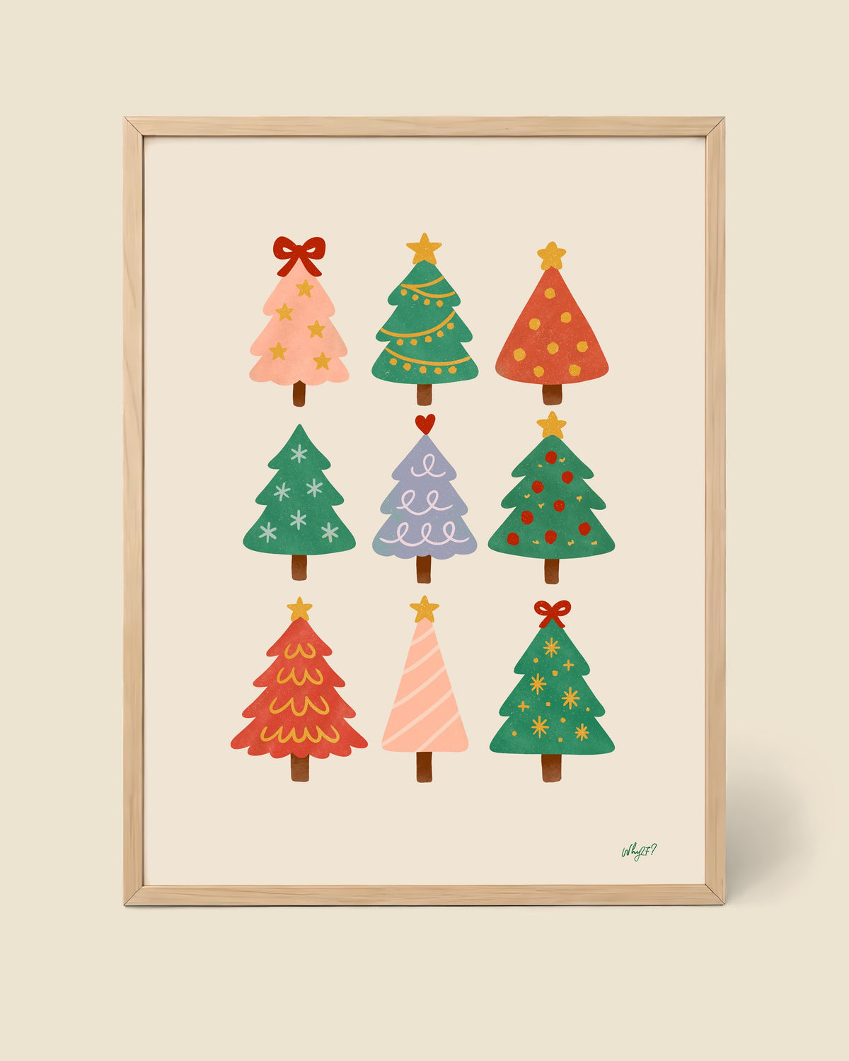 Christmas Trees Poster framed in a natural wood frame