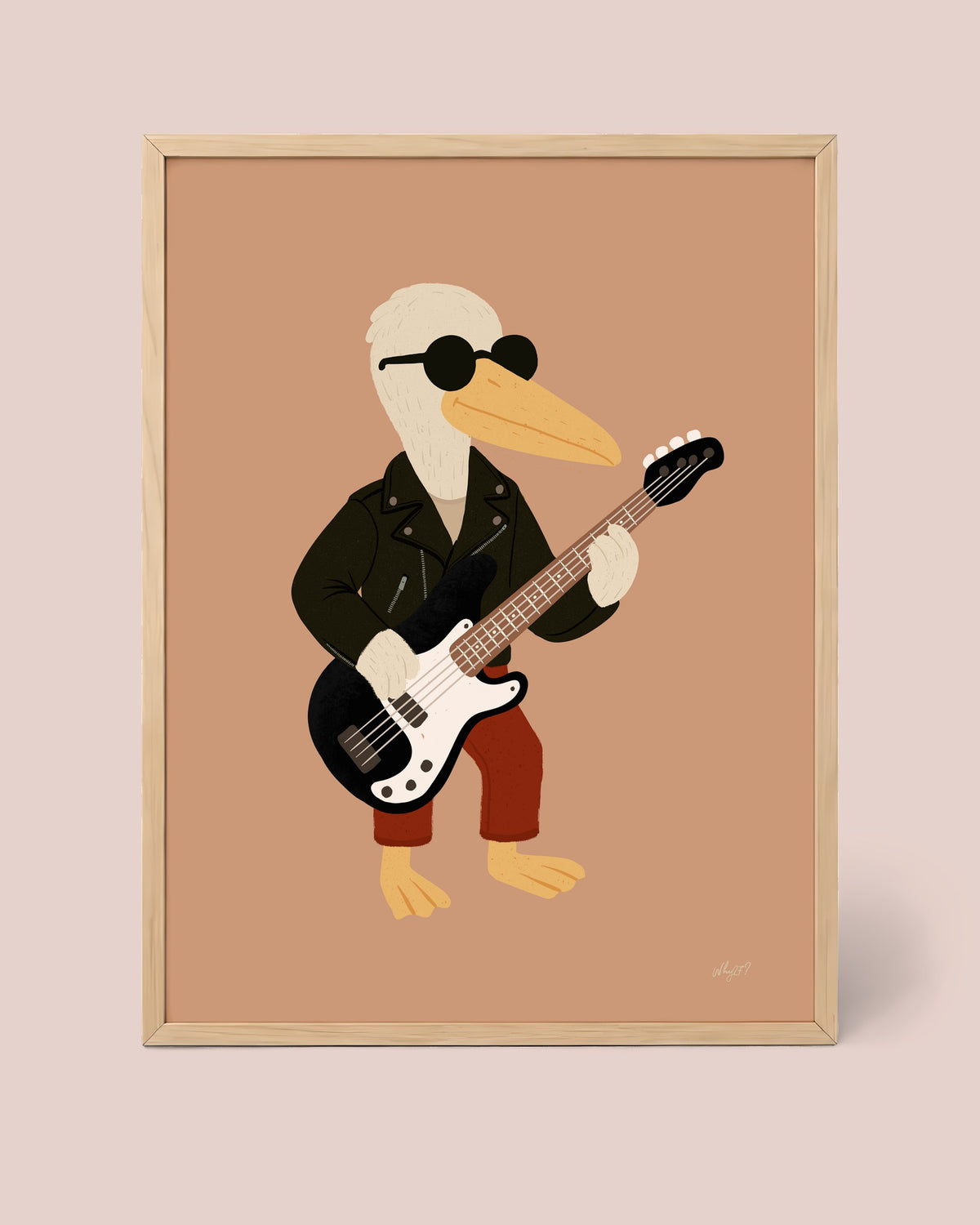 Bass Pelican Poster framed in a natural wood frame