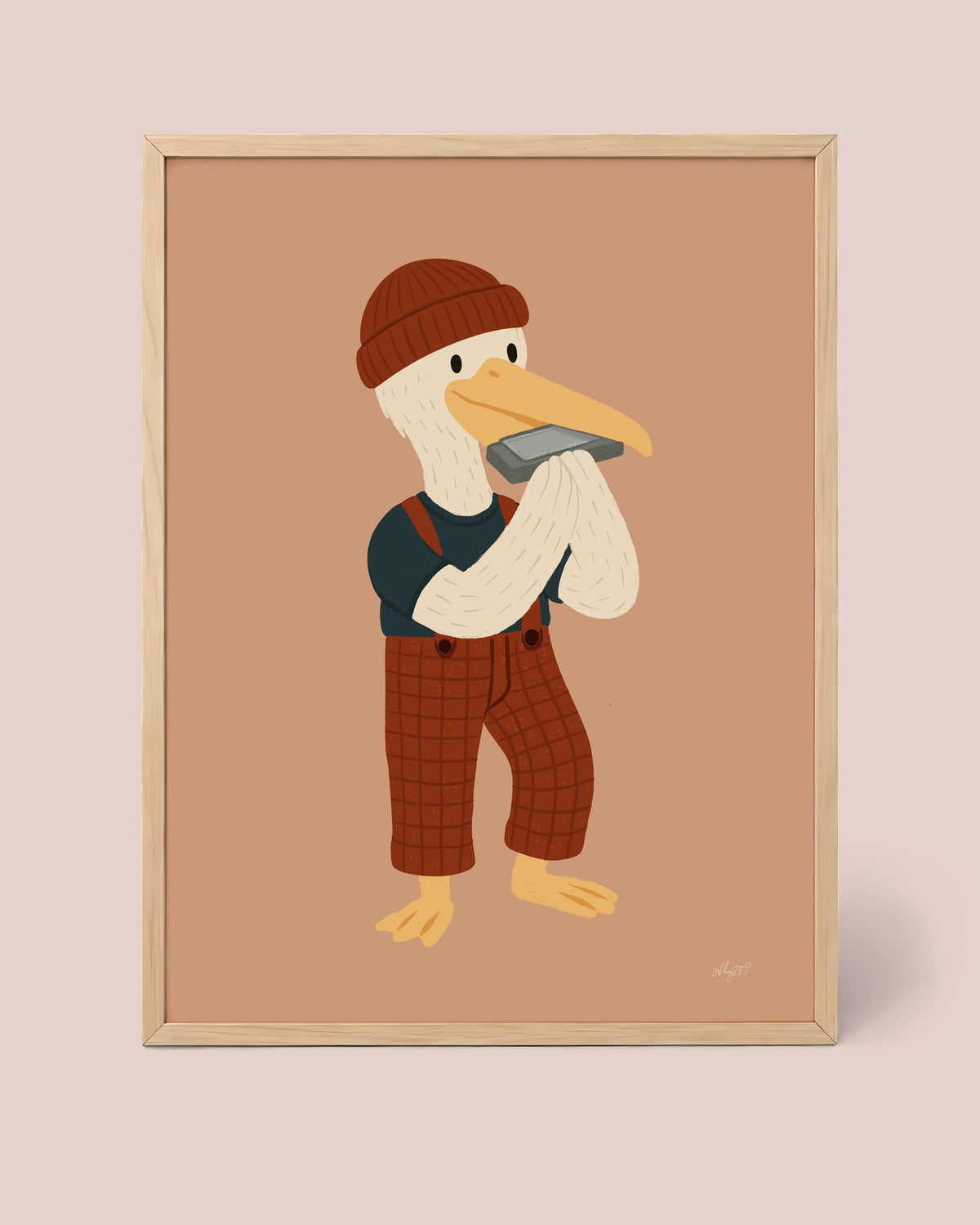 Harmonica Pelican Poster framed in a natural wood frame