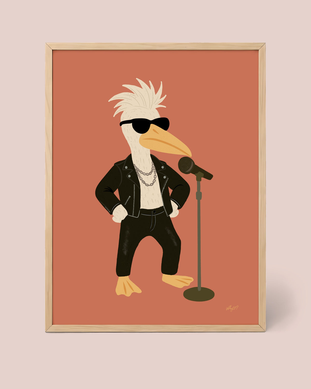 Singer Pelican Poster framed in a natural wood frame