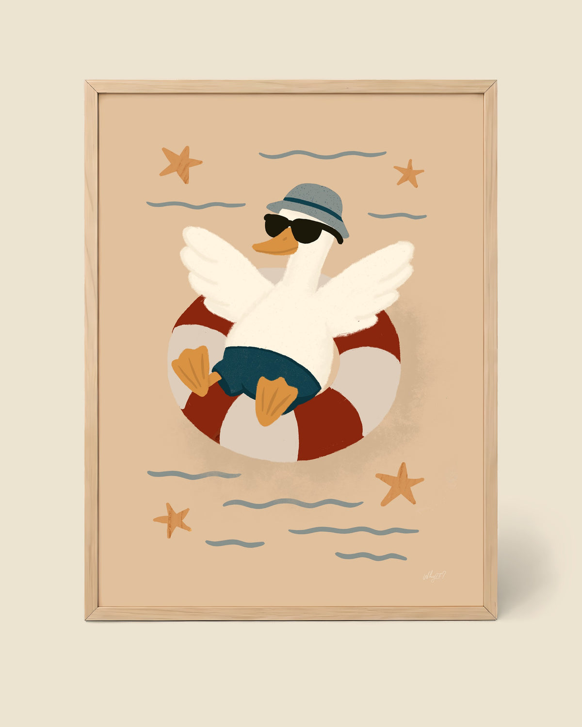 Lifesaver Goose Star Poster framed in a natural wood frame