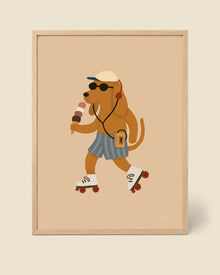 Affiche Chien en Roller avec une Glace