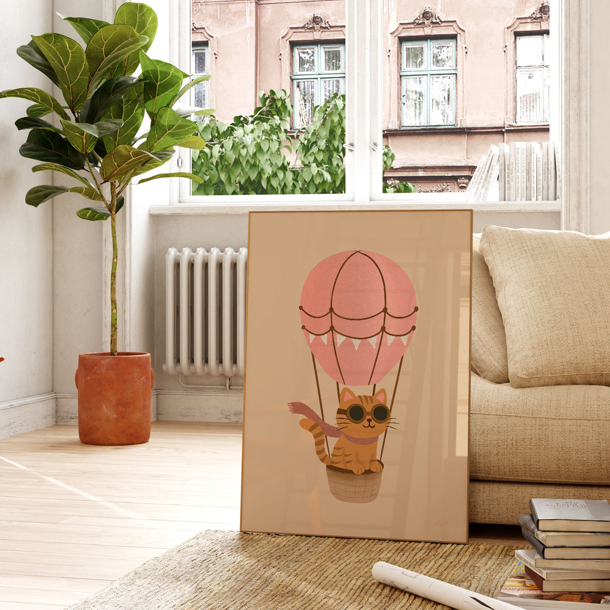 Cat Balloon Pink Poster