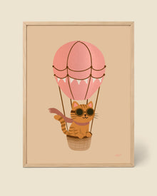 Póster Gato en Globo Rosa