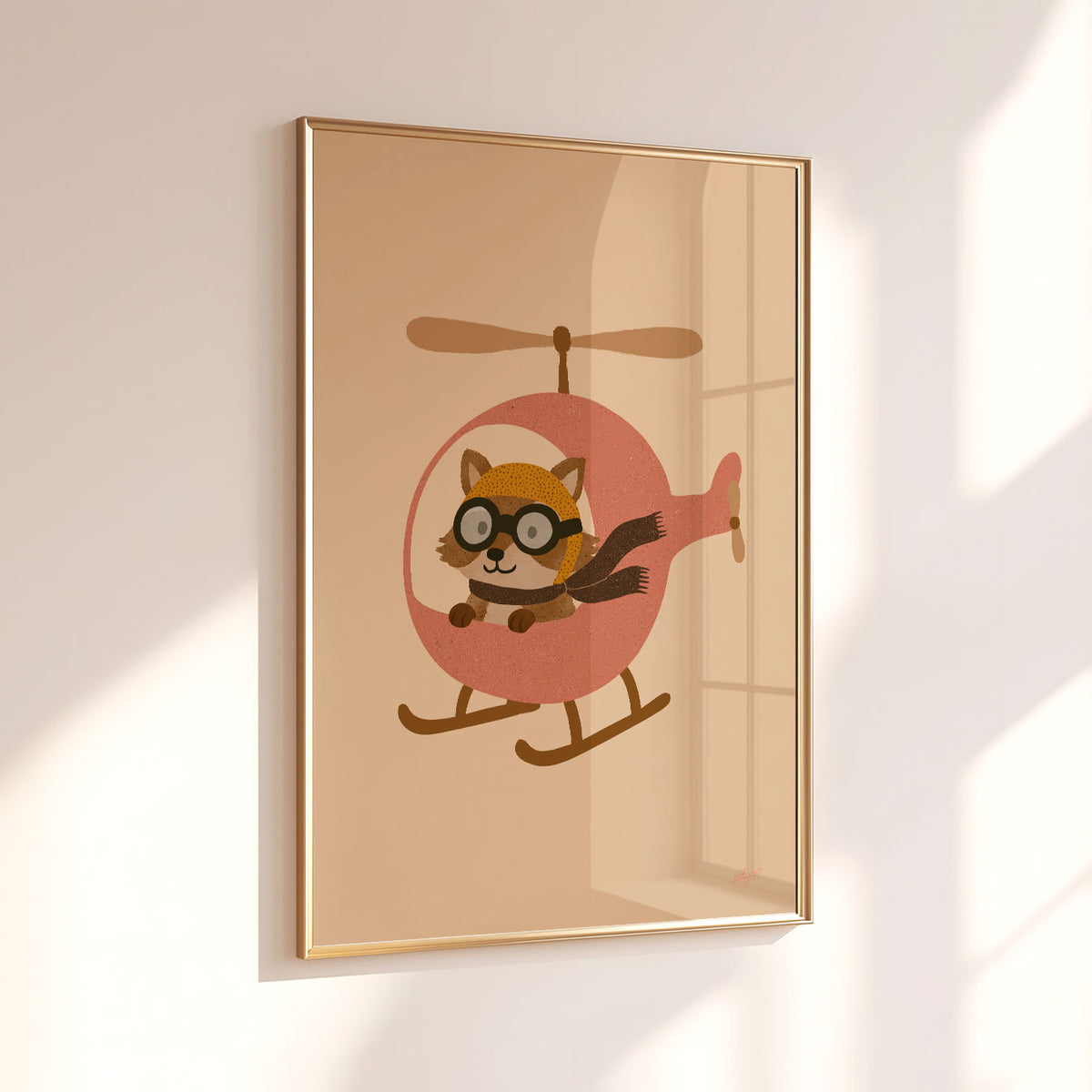 Racoon Helicopter Pink Poster