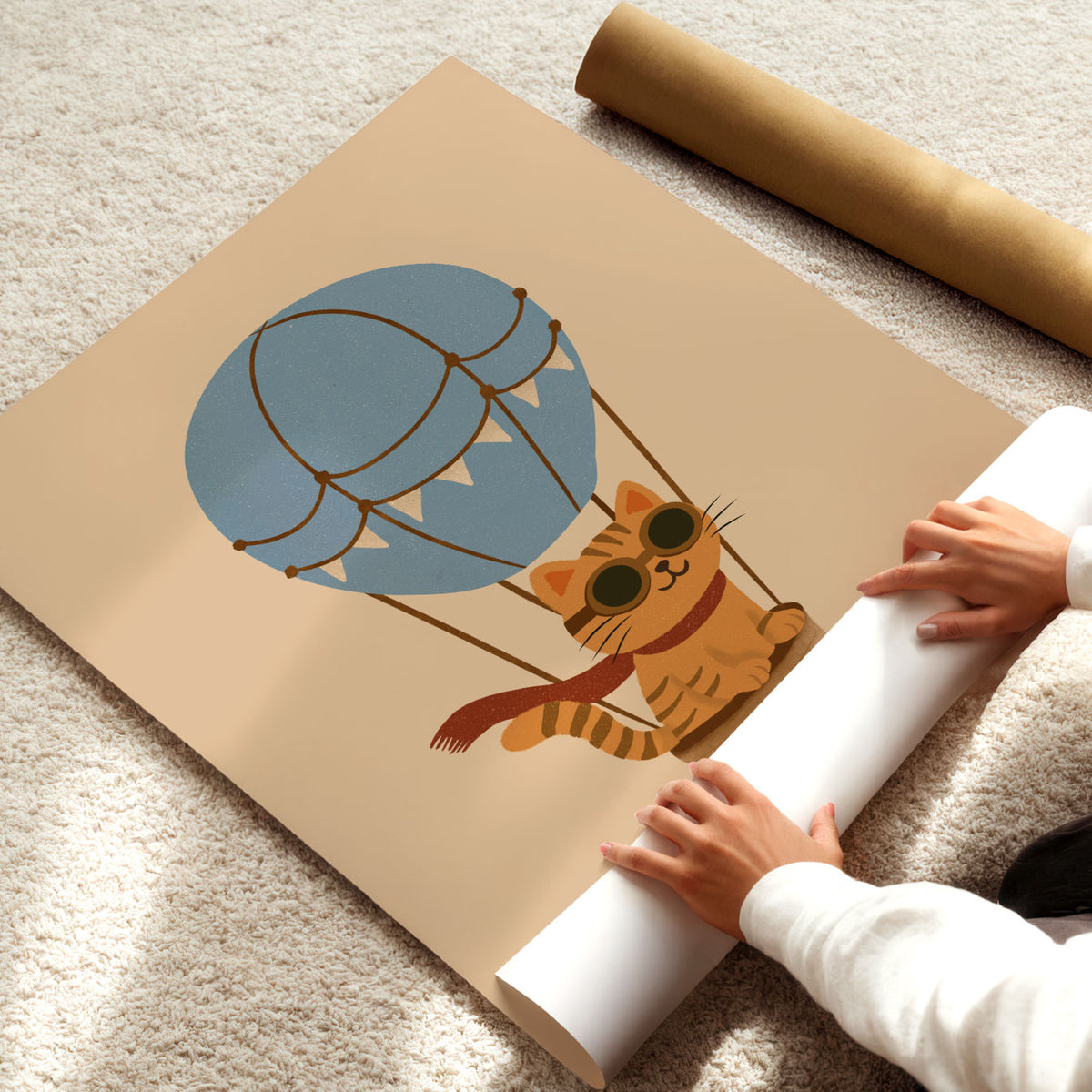 Cat Balloon Blue Poster