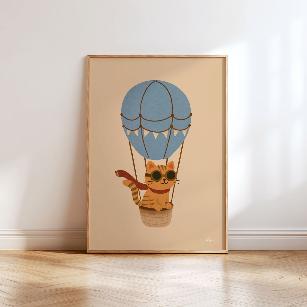 Cat Balloon Blue Poster