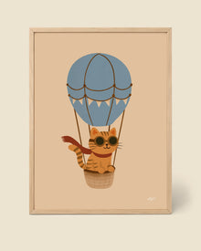 Póster Gato en Globo Azul