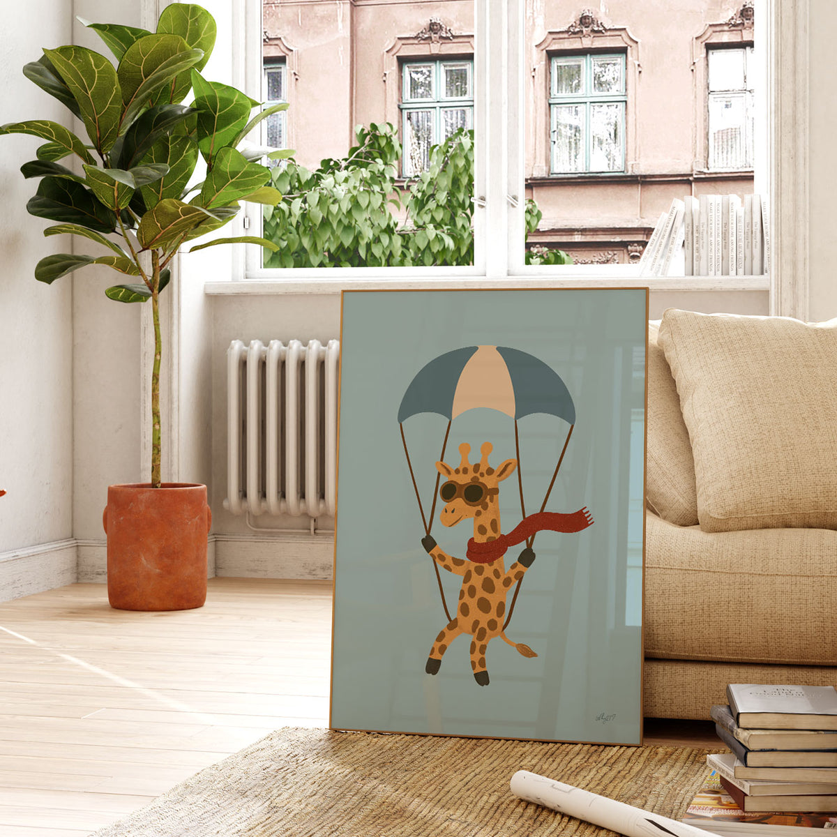 Paragliding Giraffe Poster