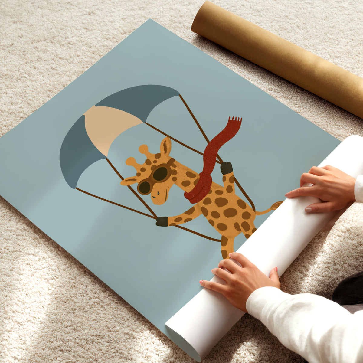 Paragliding Giraffe Poster