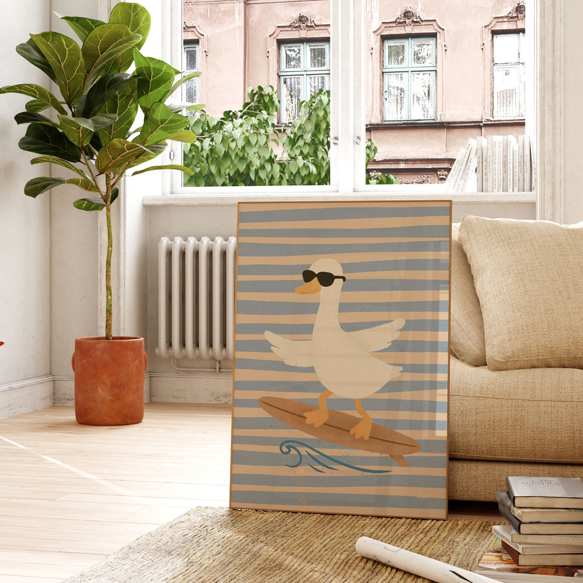 Surfer Goose Stripes Poster