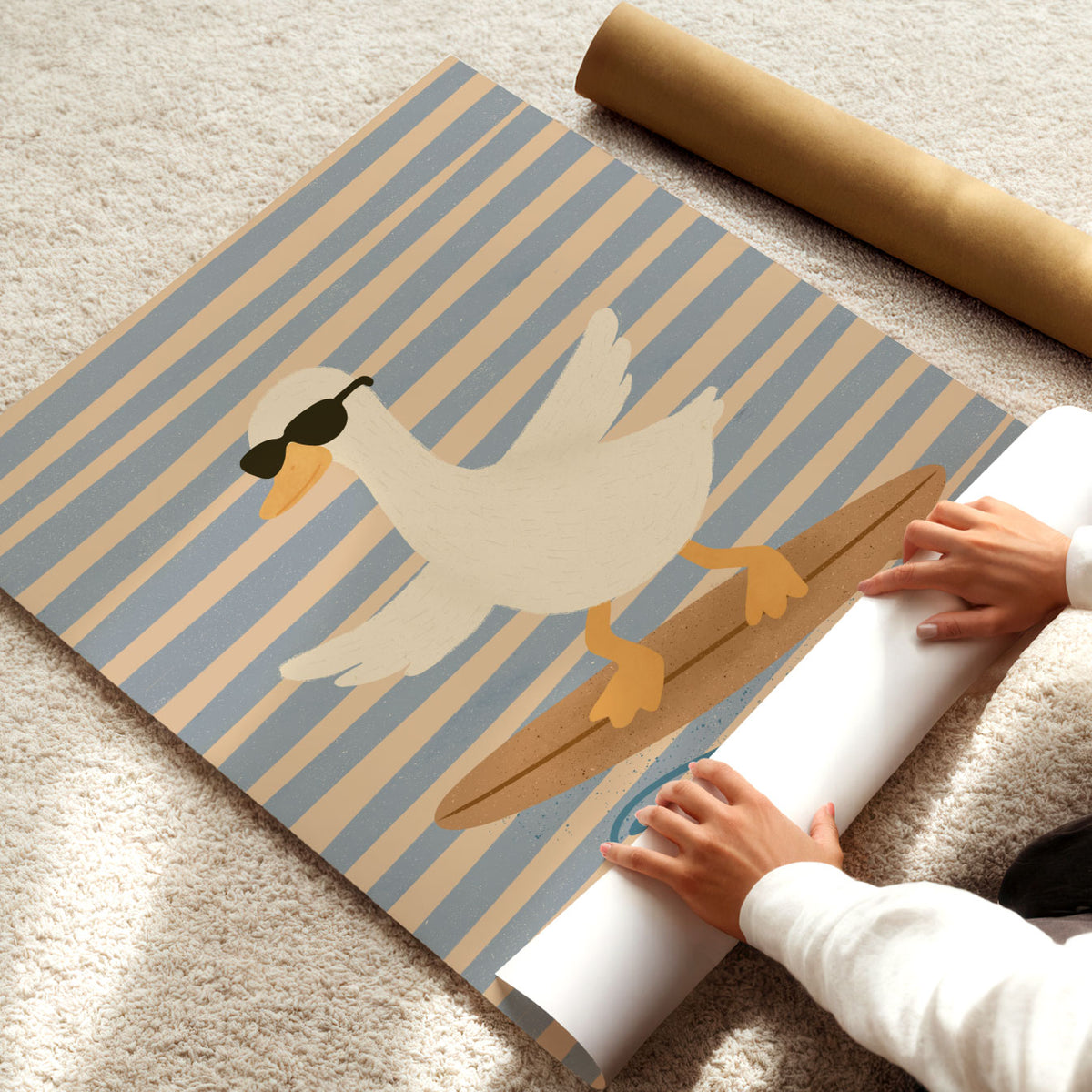 Surfer Goose Stripes Poster
