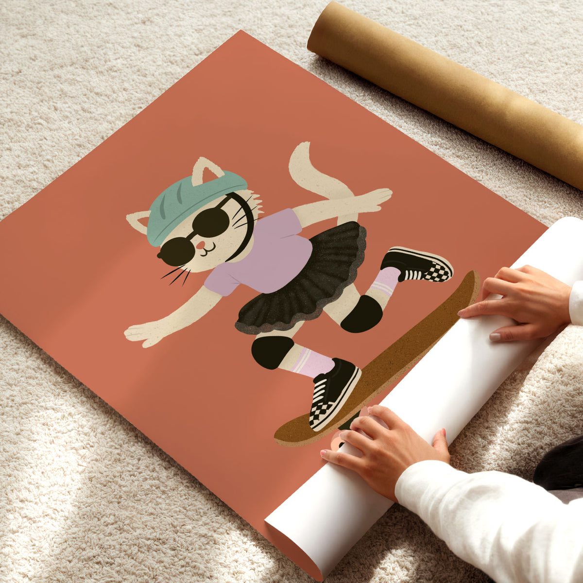 Skater Kitty Red Poster