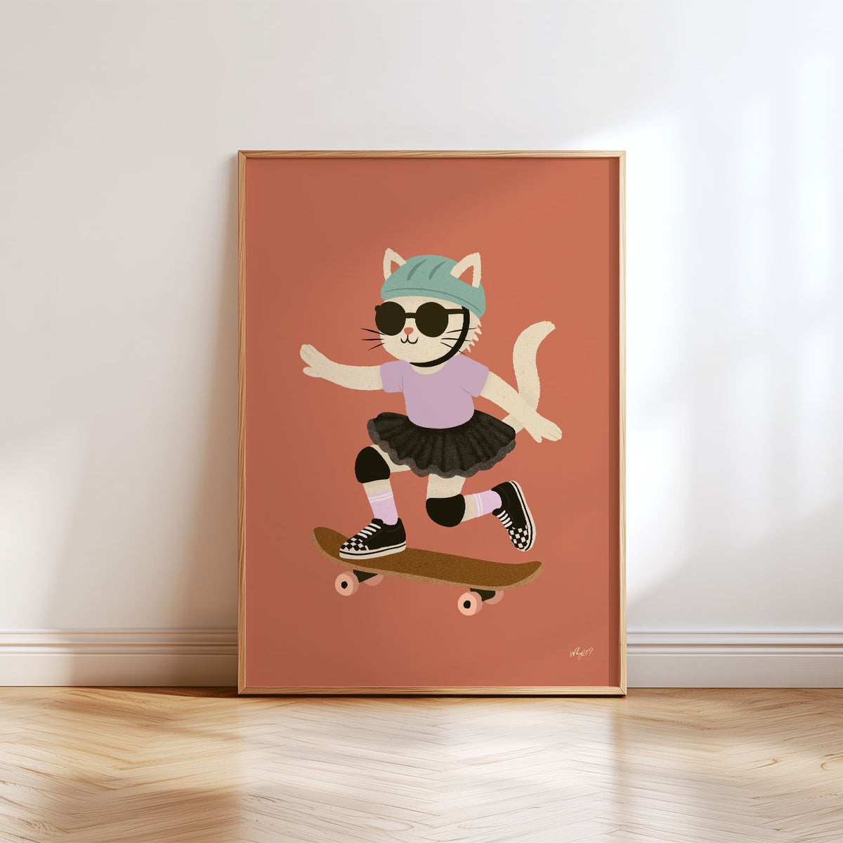 Skater Kitty Red Poster