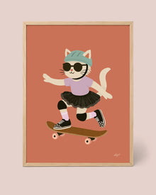 Skater-Katze Poster in Rot