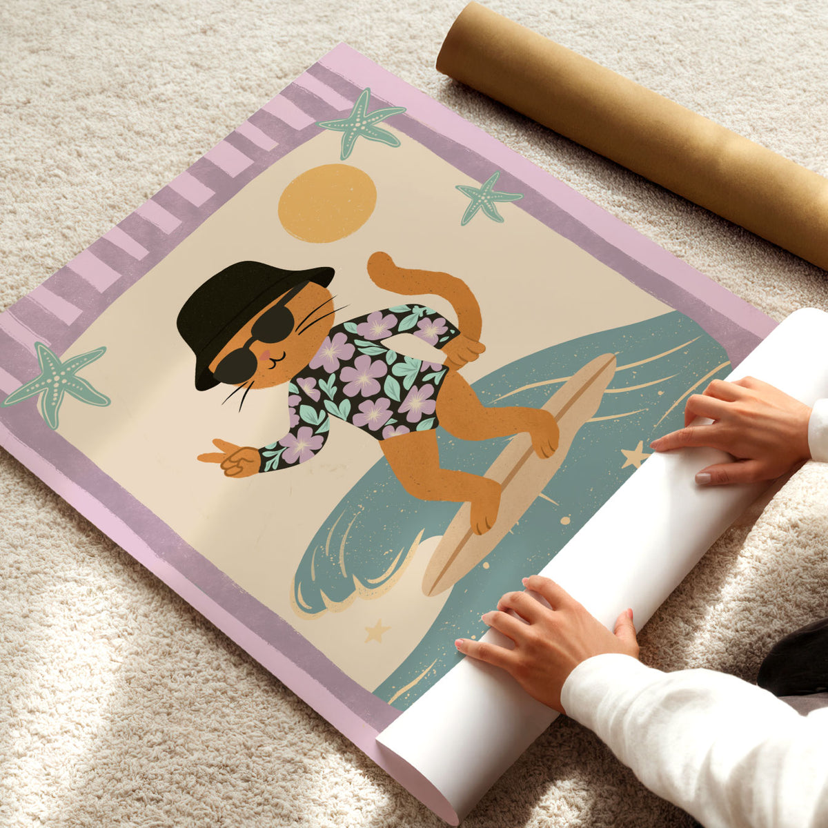 Surfer Kitty Poster
