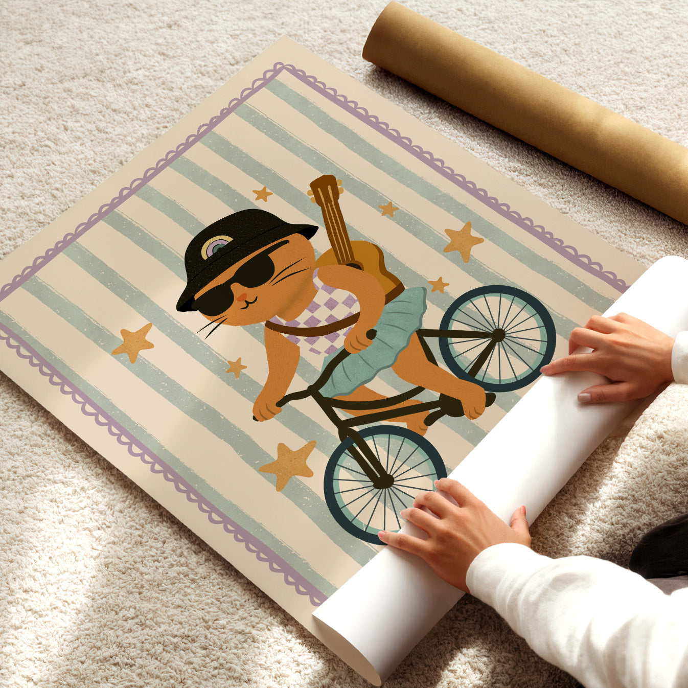 Cool Cat on Bike Poster