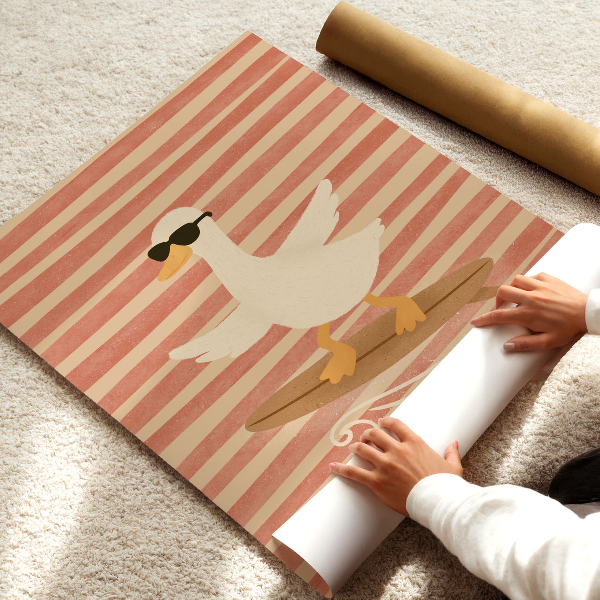 Surfer Goose Pink Poster