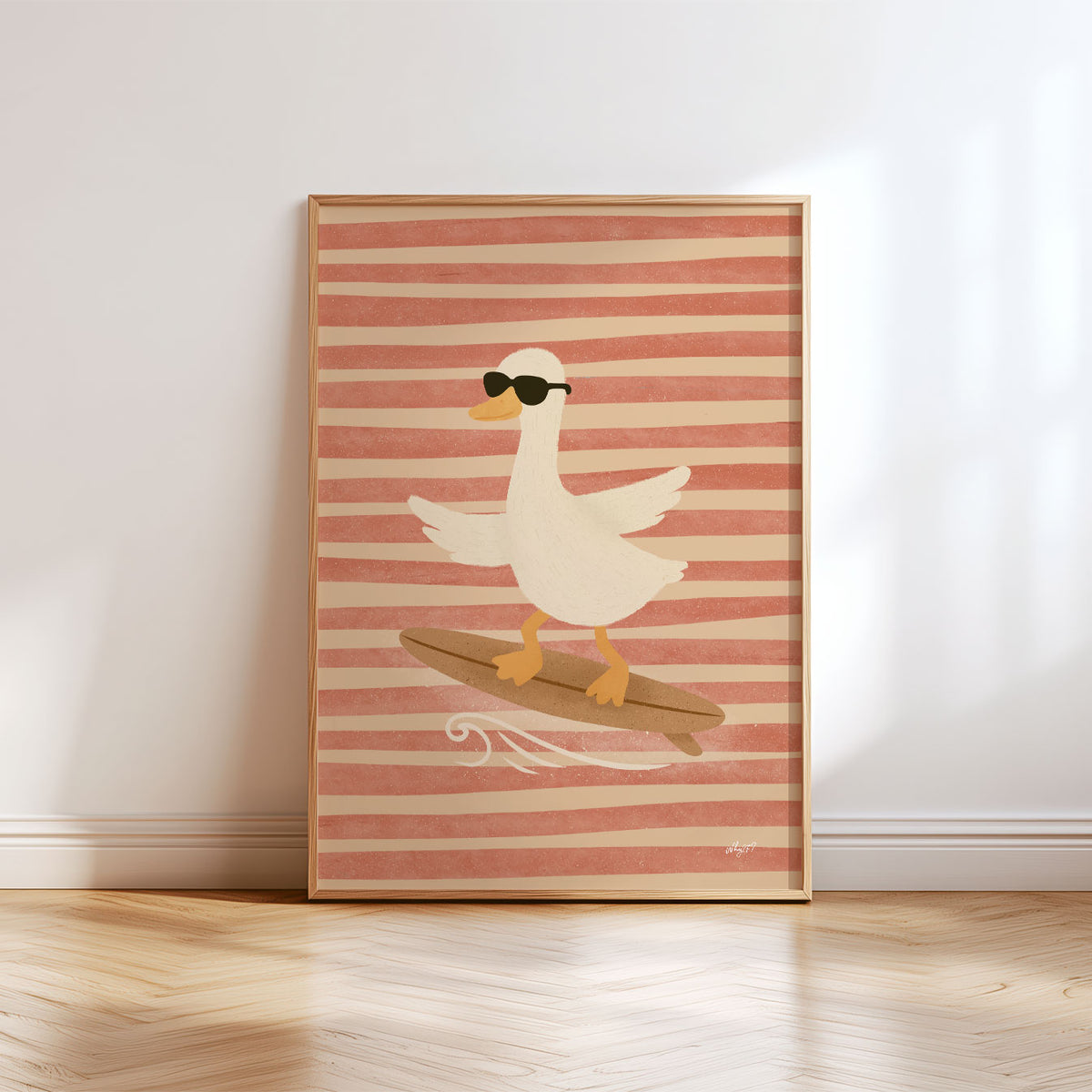 Surfer Goose Pink Poster