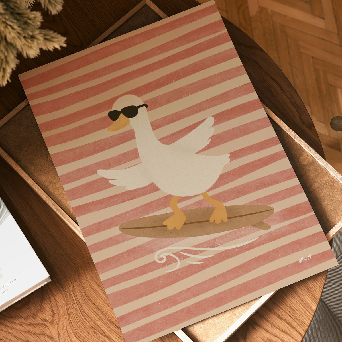 Surfer Goose Pink Poster